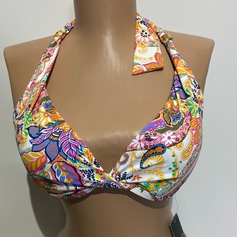 Lauren Ralph Lauren Multicolor Majestic Paisley Halter Swim Bikini Top Small NWT
